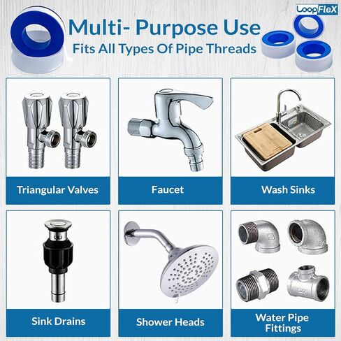 شريط PTFE لرأس الدش، شريط سباكين مقاوم للماء، بكرة شريط ختم أنابيب المياه، شريط سباكة للتسربات، شريط مانع تسرب صنبور خرطوم المياه، 1/2 × 520 بوصة، بكرتان in Saudi Arabia