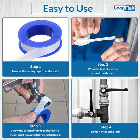 شريط PTFE لرأس الدش، شريط سباكين مقاوم للماء، بكرة شريط ختم أنابيب المياه، شريط سباكة للتسربات، شريط مانع تسرب صنبور خرطوم المياه، 1/2 × 520 بوصة، بكرتان in Saudi Arabia