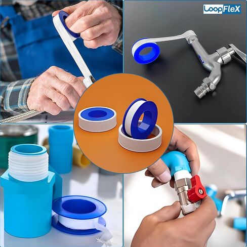شريط PTFE لرأس الدش، شريط سباكين مقاوم للماء، بكرة شريط ختم أنابيب المياه، شريط سباكة للتسربات، شريط مانع تسرب صنبور خرطوم المياه، 1/2 × 520 بوصة، بكرتان in Saudi Arabia