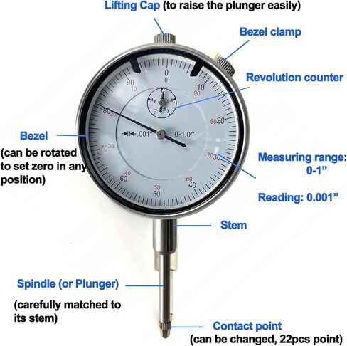 TR TOOLROCK Professional 0-1.0" Dial Indicator with Magnetic Base Holder & Point Precision Inspection Set Tester Gage Gauge Fine Adjustable Long Arm 0.001" Precision in Saudi Arabia