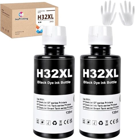 32XL Black Ink Bottle Compatible HP 31 32XL Ink Work for Smart Tank 7301 7001 7602 5000 6001 5101 5102 Plus 651 551 455 457 450 All-in-One Ink-Tank (135ML 32XL Black, 2 Pack) in Kuwait