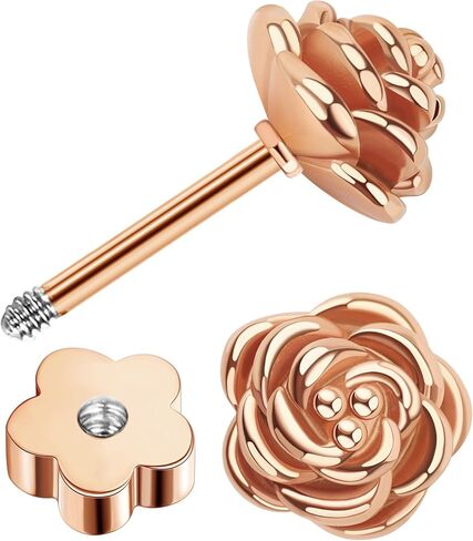 14k Gold Plated Handmade Flower Flat Back Earrings Screw Back Cartilage Earrings Studs Hypoallergenic Nap Earrings Women Helix Piercing Black in Saudi Arabia