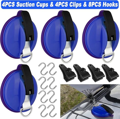 UPGRADE-4 قطع أكواب شفط شديدة التحمل للتخييم، كوب شفط مفرغ مع 8 قطع خطافات و4 قطع مشابك قماش القنب، مرساة جدارية لأكواب الشفط الخارجية لإكسسوارات قماش القنب للتخييم، مظلة جانبية للسيارة in Kuwait