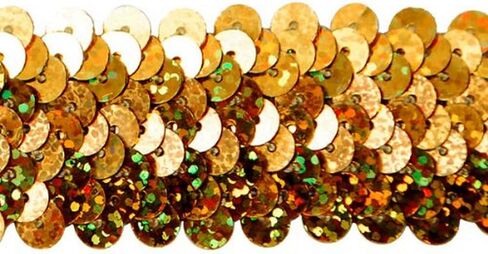 Trims by The Yard 3-Row Starlight Hologram Sequin Stretch Trim, 1 1/4-Inch Versatile Sequins for Crafts, Durable Sequin Trim for Costumes, Fashion, and Home Decor, 20 Yards Cut, Gold in Saudi Arabia