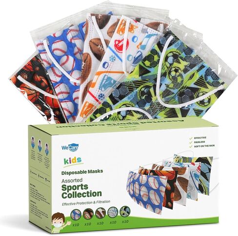 WECARE Disposable Kids Face Masks - 50 Variety Pack in Saudi Arabia