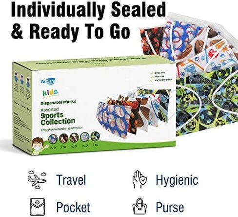 WECARE Disposable Kids Face Masks - 50 Variety Pack in Saudi Arabia