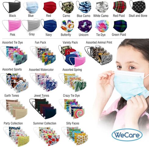 WECARE Disposable Kids Face Masks - 50 Variety Pack in Saudi Arabia