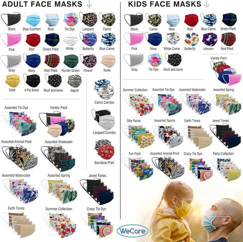 WECARE Disposable Kids Face Masks - 50 Variety Pack in Saudi Arabia