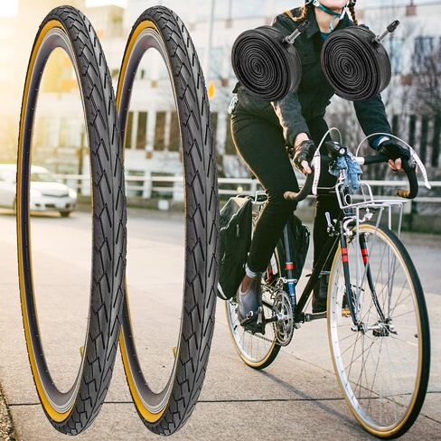 2 Pack 700x35C Road Bike Tires Brown Wall with 2 Levers 48mm Presta Valves with or Without Inner Tubes Bicycle Tire Foldable Replacement Tires for City Street Commuter Comfort Tires in Saudi Arabia
