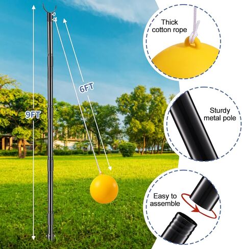 مجموعة كرة الحبل مع قاعدة - مجموعة كرة الحبل شديدة التحمل، كرة وحبل وعمود بطول 9.1 قدم - مجموعة كرة حبل محمولة للأطفال والكلاب في الفناء الخلفي in Kuwait