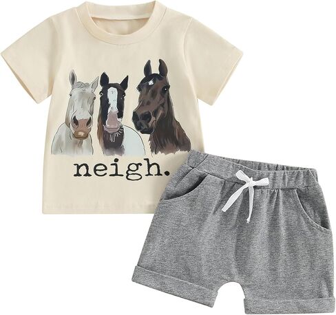 WZTYYDS Toddler Baby Boy Clothes Animals Summer Outfit T-shirt Shorts Set | 6 12 18 24 Month 2T 3T 4T Boys Clothing Set, Short Sleeve, Farming Outfit, Cow, Western Clothes in Saudi Arabia