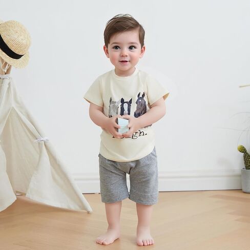 WZTYYDS Toddler Baby Boy Clothes Animals Summer Outfit T-shirt Shorts Set | 6 12 18 24 Month 2T 3T 4T Boys Clothing Set, Short Sleeve, Farming Outfit, Cow, Western Clothes in Saudi Arabia