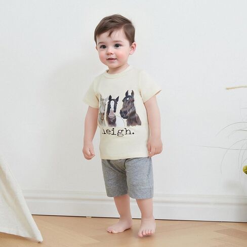WZTYYDS Toddler Baby Boy Clothes Animals Summer Outfit T-shirt Shorts Set | 6 12 18 24 Month 2T 3T 4T Boys Clothing Set, Short Sleeve, Farming Outfit, Cow, Western Clothes in Saudi Arabia
