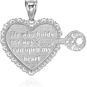 925 Sterling Silver Textured Charm Key of my Heart Charm 2-Piece Pendant Set in Saudi Arabia