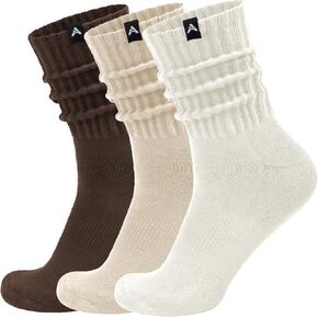 Scrunch Slouch Crew Socks ريترو مضلع القطن خففت 3 حزمة التمهيد رياضة رياضة الجوارب العجل مريحة للرجال والنساء in Saudi Arabia