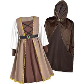 Girls Medieval Renaissance Dress with Velvet Hooded Cloak Size 6-12 in Kuwait