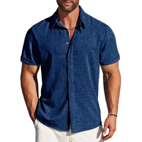 MAPICK Men's Linen Shirts Short Sleeve Button Down Casual Shirt Business Dress Clothing Beach Fashion Summer Tops in Kuwait