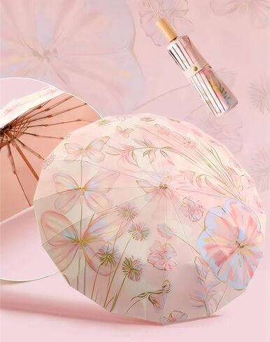 Meichoon UPF50+ Large Umbrella UV Protection Upgrade Thickened Double-bone Fiberglass Stylish & Durable 16-Bone Windproof Compact Travel Sun & Rain Parasol Flower Vintage Design for Women in Saudi Arabia
