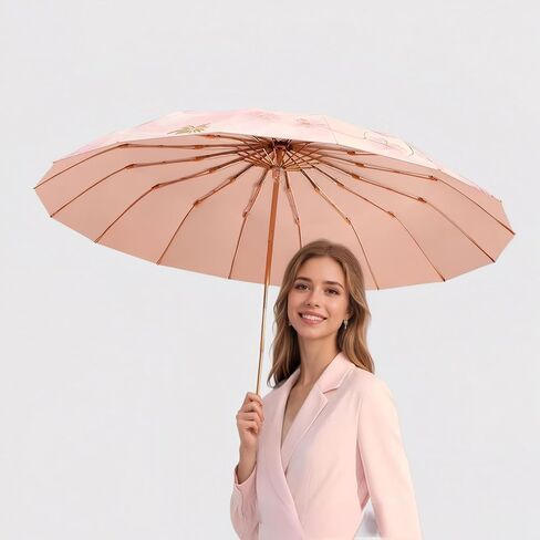 Meichoon UPF50+ Large Umbrella UV Protection Upgrade Thickened Double-bone Fiberglass Stylish & Durable 16-Bone Windproof Compact Travel Sun & Rain Parasol Flower Vintage Design for Women in Saudi Arabia