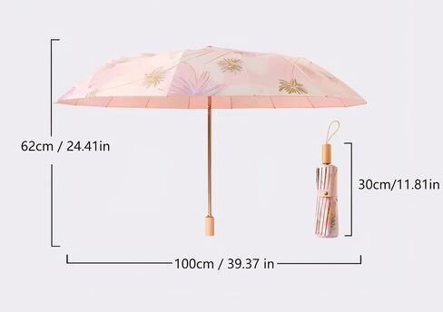 Meichoon UPF50+ Large Umbrella UV Protection Upgrade Thickened Double-bone Fiberglass Stylish & Durable 16-Bone Windproof Compact Travel Sun & Rain Parasol Flower Vintage Design for Women in Saudi Arabia