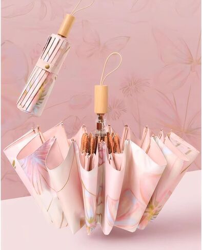 Meichoon UPF50+ Large Umbrella UV Protection Upgrade Thickened Double-bone Fiberglass Stylish & Durable 16-Bone Windproof Compact Travel Sun & Rain Parasol Flower Vintage Design for Women in Saudi Arabia