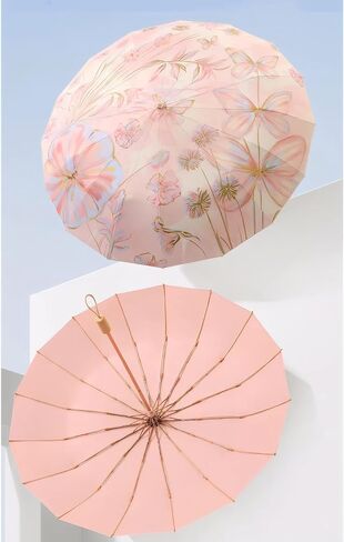 Meichoon UPF50+ Large Umbrella UV Protection Upgrade Thickened Double-bone Fiberglass Stylish & Durable 16-Bone Windproof Compact Travel Sun & Rain Parasol Flower Vintage Design for Women in Saudi Arabia