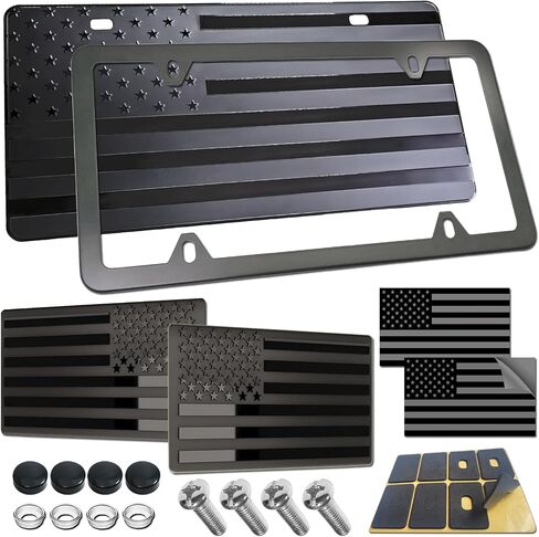 American Flag License Plate for Front Bumper, Black Aluminum Car Tag Frame Cover with 3D Embossed USA Flag Pattern, with Screws, Metal Decals in Saudi Arabia