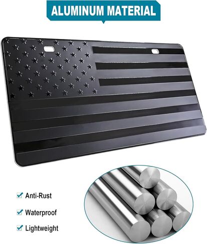 American Flag License Plate for Front Bumper, Black Aluminum Car Tag Frame Cover with 3D Embossed USA Flag Pattern, with Screws, Metal Decals in Saudi Arabia