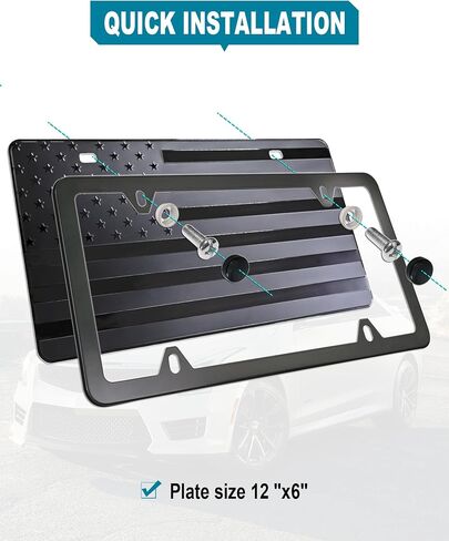 American Flag License Plate for Front Bumper, Black Aluminum Car Tag Frame Cover with 3D Embossed USA Flag Pattern, with Screws, Metal Decals in Saudi Arabia