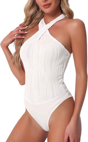 Allegra K Sexy Bodysuit Tops for Women's Sleeveless Criss Cross Halter Neck Thong Bodysuits Clubwear in Saudi Arabia