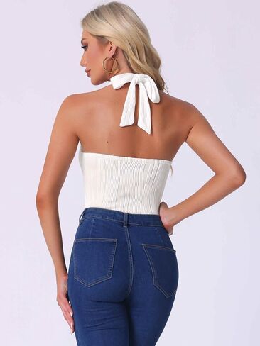 Allegra K Sexy Bodysuit Tops for Women's Sleeveless Criss Cross Halter Neck Thong Bodysuits Clubwear in Saudi Arabia