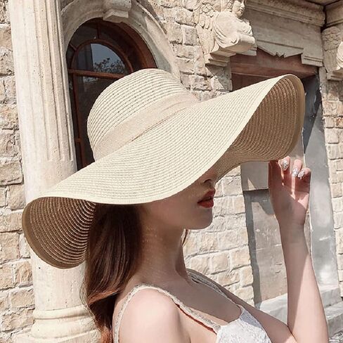 Womens Sun Straw Hat Wide Brim UPF 50 Summer Hat Foldable Roll up Floppy Beach Hats in Saudi Arabia
