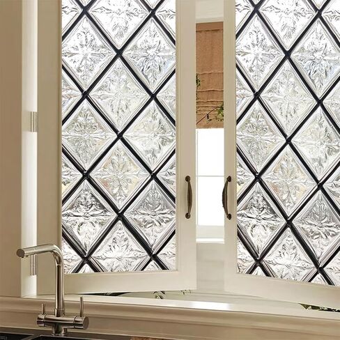 الخصوصية نافذة الفيلم تنقش الماس نمط ثابت التشبث الزجاج ملصق نافذة الزخرفية تتشبث لمجلس الوزراء الحمام باب المطبخ لوحة 17.7 × 39.3 بوصة in Kuwait