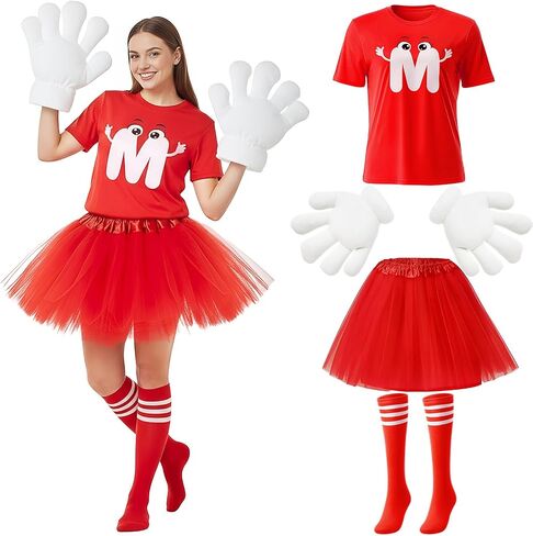 Geyoga 6 Pcs Letter M Halloween Costumes Set Include T-Shirt Tutu Skirts Jumbo Cartoon Gloves Socks for Women in Saudi Arabia