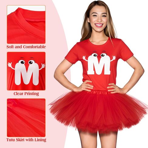 Geyoga 6 Pcs Letter M Halloween Costumes Set Include T-Shirt Tutu Skirts Jumbo Cartoon Gloves Socks for Women in Saudi Arabia