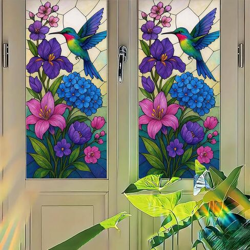 Sunflower Window Film Stained Glass Style Privacy Panel Static Cling Decorative Cover for Kitchen Door Porch Bathroom 17.7x39.3 inch in Kuwait