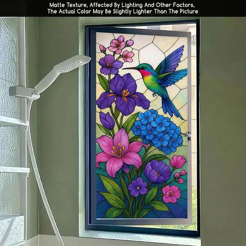 Sunflower Window Film Stained Glass Style Privacy Panel Static Cling Decorative Cover for Kitchen Door Porch Bathroom 17.7x39.3 inch in Kuwait