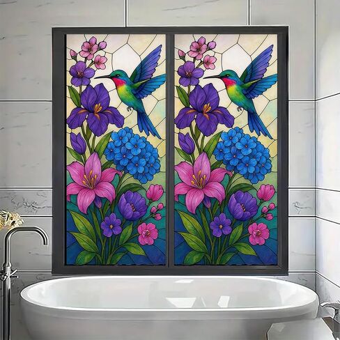 Sunflower Window Film Stained Glass Style Privacy Panel Static Cling Decorative Cover for Kitchen Door Porch Bathroom 17.7x39.3 inch in Kuwait