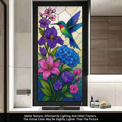 Sunflower Window Film Stained Glass Style Privacy Panel Static Cling Decorative Cover for Kitchen Door Porch Bathroom 17.7x39.3 inch in Kuwait