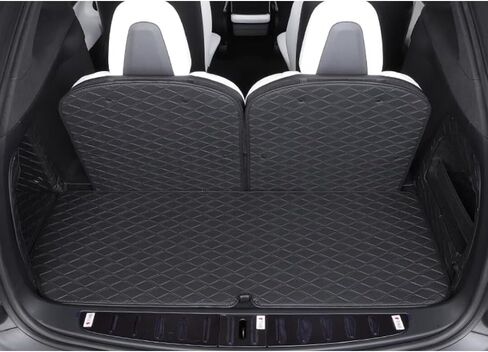 سجادة صندوق السيارة لسيارة Tesla Model X 6/7 Seater 2016-2021 (2022-الحالي غير مناسب) سجادة تغطية كاملة لصندوق الأمتعة وبطانة شحن خلفية لجميع الأحوال الجوية شديدة التحمل (أسود مع خياطة سوداء) in Kuwait