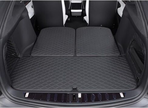 سجادة صندوق السيارة لسيارة Tesla Model X 6/7 Seater 2016-2021 (2022-الحالي غير مناسب) سجادة تغطية كاملة لصندوق الأمتعة وبطانة شحن خلفية لجميع الأحوال الجوية شديدة التحمل (أسود مع خياطة سوداء) in Kuwait