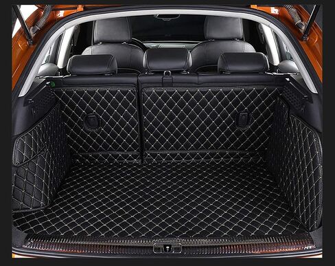 سجادة صندوق السيارة لسيارة Tesla Model X 6/7 Seater 2016-2021 (2022-الحالي غير مناسب) سجادة تغطية كاملة لصندوق الأمتعة وبطانة شحن خلفية لجميع الأحوال الجوية شديدة التحمل (أسود مع خياطة سوداء) in Kuwait