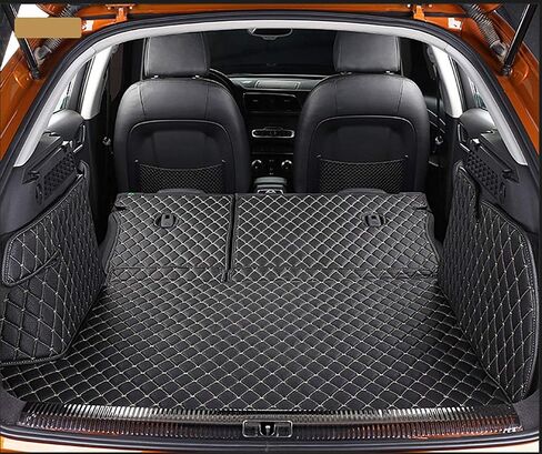سجادة صندوق السيارة لسيارة Tesla Model X 6/7 Seater 2016-2021 (2022-الحالي غير مناسب) سجادة تغطية كاملة لصندوق الأمتعة وبطانة شحن خلفية لجميع الأحوال الجوية شديدة التحمل (أسود مع خياطة سوداء) in Kuwait