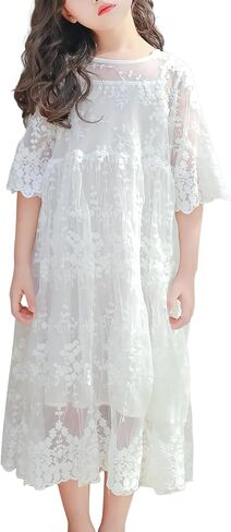 New 2-11Years Girls White Lace Dress Flutter Sleeve Cotton Lined Flower Girl Party Special Occasion in Saudi Arabia