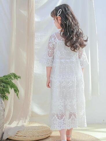 New 2-11Years Girls White Lace Dress Flutter Sleeve Cotton Lined Flower Girl Party Special Occasion in Saudi Arabia