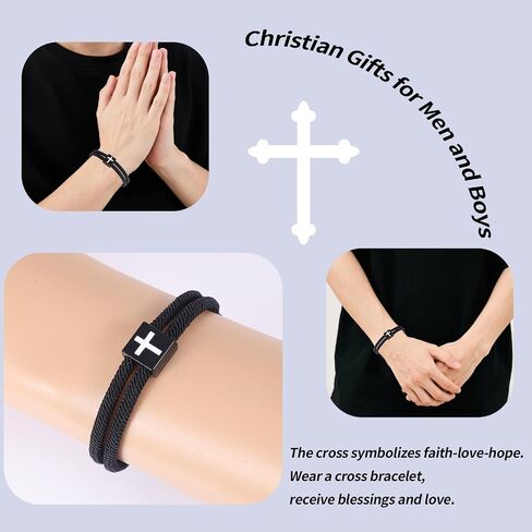 Easter Basket Stuffers Essentials, Inspirational Joshua 1:9 Cross Bracelet Adjustable Rope Cross Bracelet Christian Baptism Confirmation Jesus Gifts for Teen Men Boys 8 12 13 14 15 16 18 Year Old in Saudi Arabia