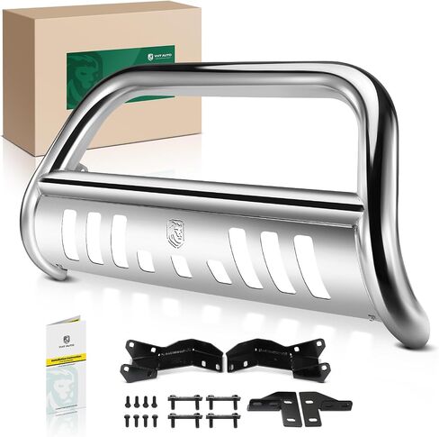 YHTAUTO 3 "شريط دفع الثور مع لوحة انزلاقية خفيفة تناسب موديلات شيفروليه، سيلفرادو 2500 HD 3500 HD 2020-2024، واقي فرشاة من سبائك الصلب للمصد الأمامي للشاحنة على الطرق الوعرة in Saudi Arabia