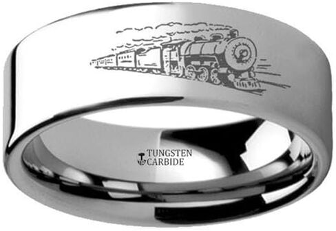 Train Conductor Railroad Landscape Ring Engraved Flat Tungsten Ring - 4mm - 12mm in Saudi Arabia