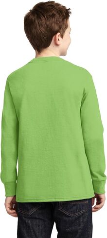 Port & Company Youth Long Sleeve 100% Cotton T-Shirt, Lime, X-Small in Saudi Arabia