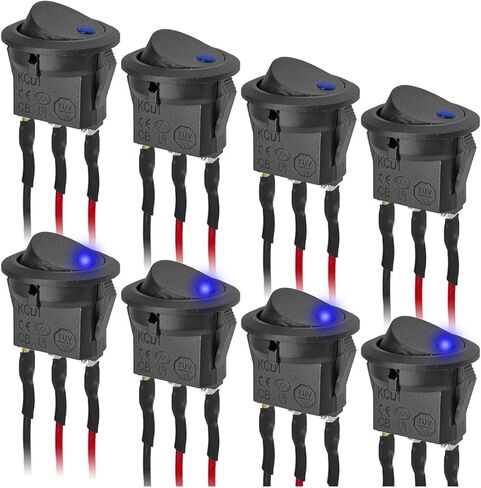 8 قطع 12 فولت 20 أمبير LED دائرة ضوء تبديل الروك التبديل، SPST 3 دبوس KCD1 مفاتيح التحكم في التشغيل والإيقاف مع أسلاك ملحومة مسبقًا للوحة المفاتيح، مفاتيح تبديل لسيارة شاحنة قارب البحرية RV (متعددة الألوان) in Saudi Arabia
